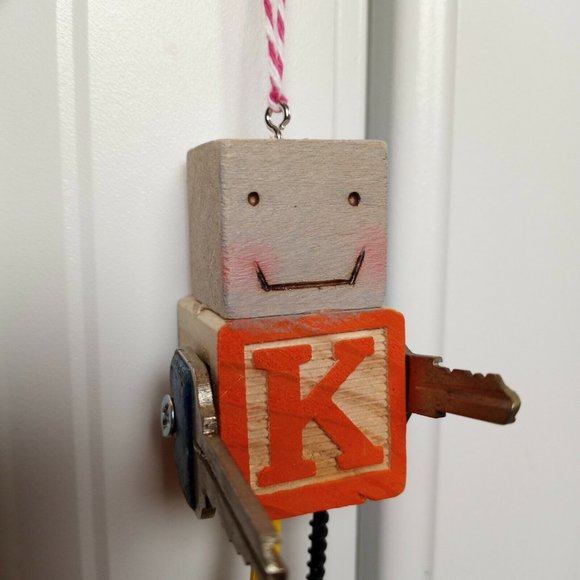 Upcycled Wood Burned ROBOT ornament NURSERY ART LETTER K wall Decor - Picture 5 of 5